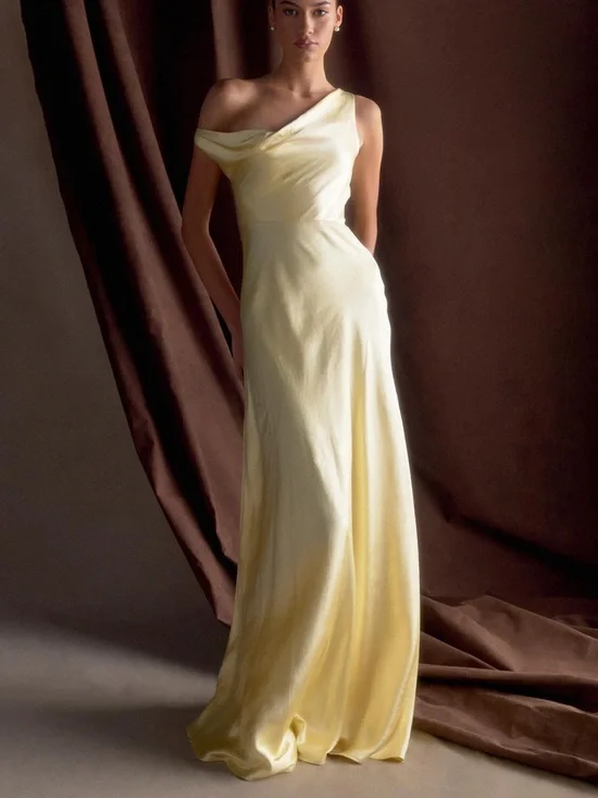 Meshki Elegant One-Shoulder Yellow Evening Gown - Picture 1 of 2